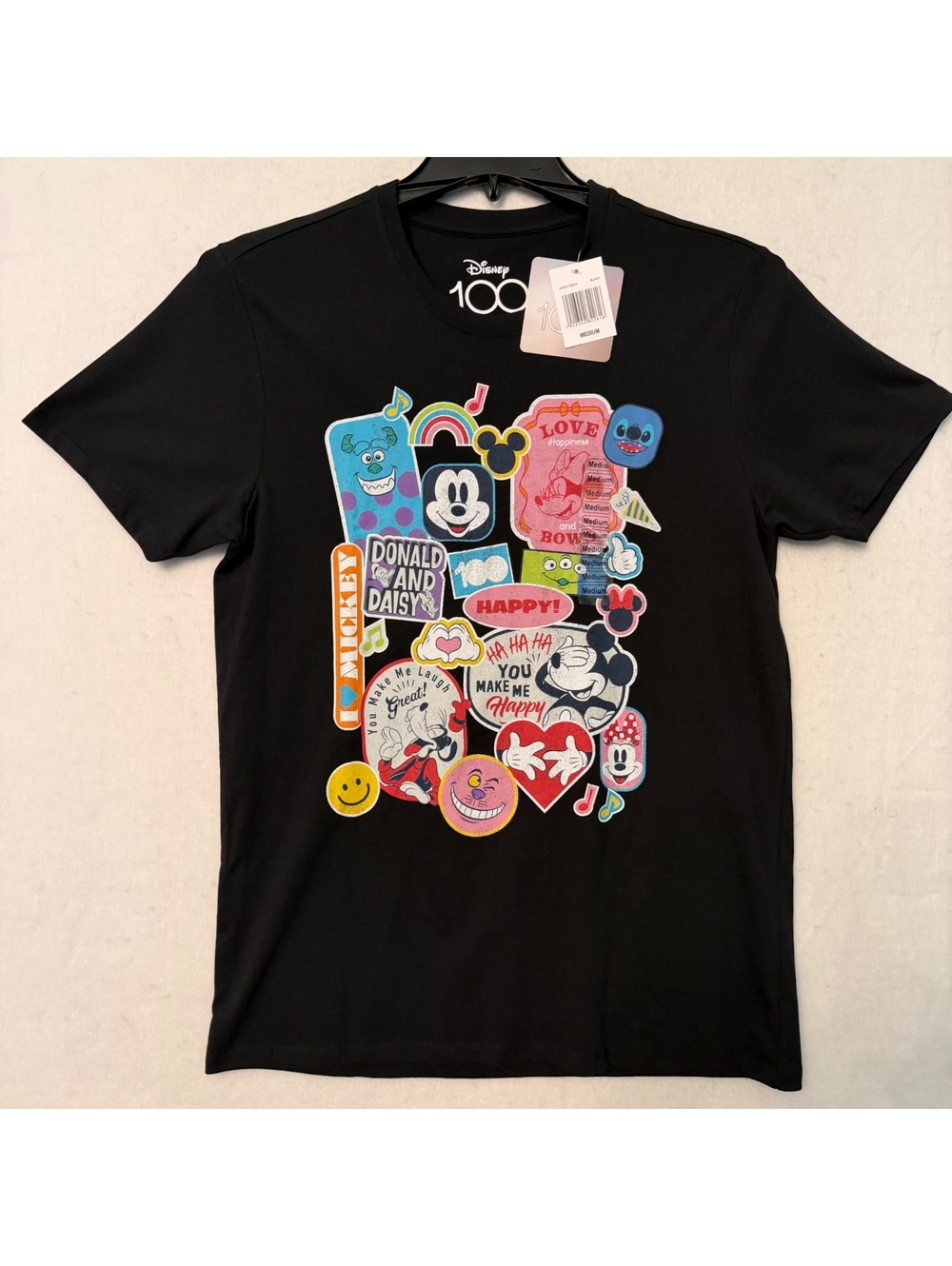 Disney 100 Retro Icons Graphic T-Shirt Black Size Medium Tee NWT